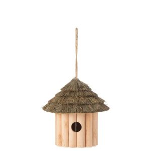 BIRDHOUSE HANGING OPEN WOOD/DRIED GRASS NATURAL
