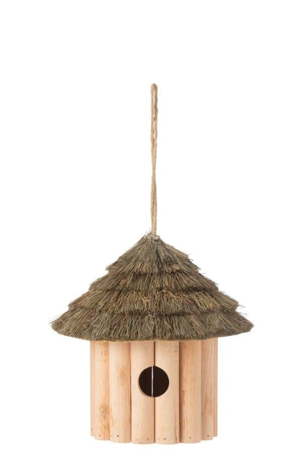 BIRDHOUSE HANGING OPEN WOOD/DRIED GRASS NATURAL