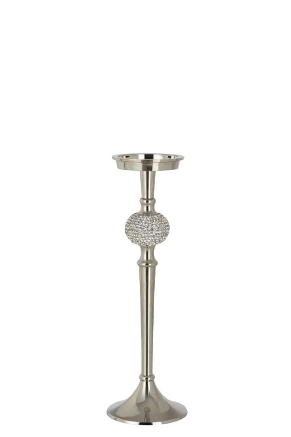 CANDLE HOLDER ON FOOT DIAMOND SPHERE ALUMINIUM SILVER MEDIUM