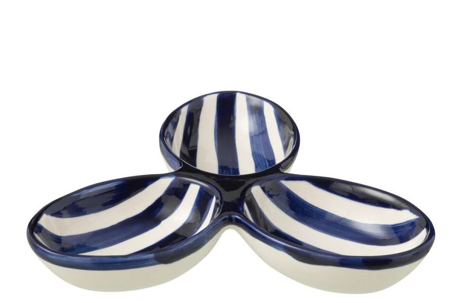 APERO DISH GRANADA STRIPES CLOVER CERAMIC WHITE/COBALTO BLUE