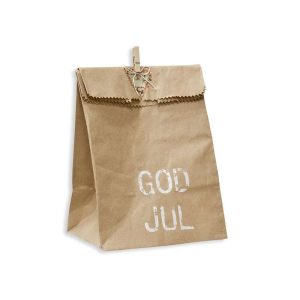 Pakke - pose- brun/hvit - “God Jul” - 18X23cm