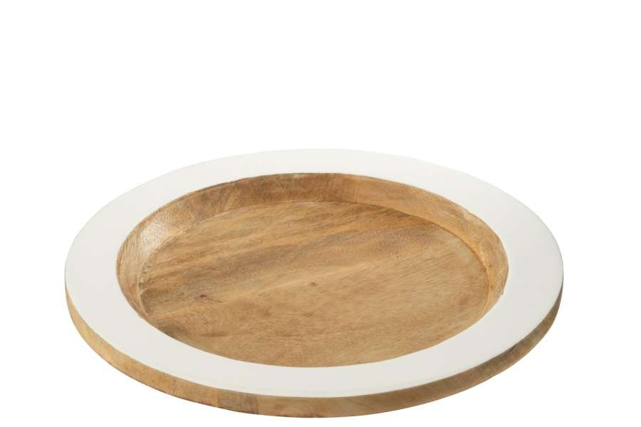 DECORATIVE TRAY EDGE ROUND MANGO WOOD WHITE/NATURAL MEDIUM