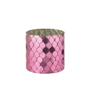 CANDLE HOLDER CYLINDER MOSAIC GLASS FUCHSIA