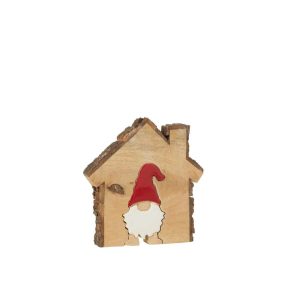 SANTA CLAUS IN HOUSE WITH BARK MANGO WOOD MULTICOLORED SMALL
