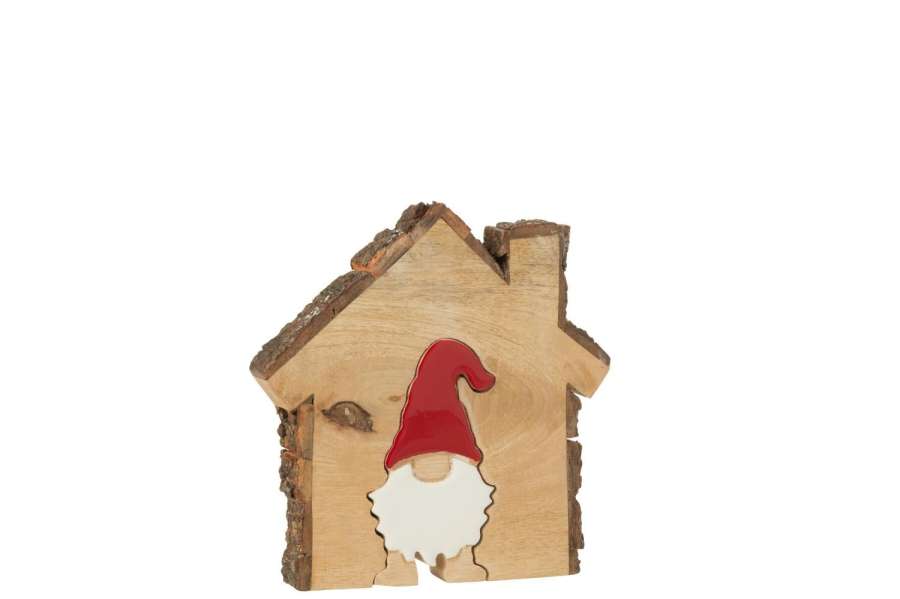 SANTA CLAUS IN HOUSE WITH BARK MANGO WOOD MULTICOLORED SMALL