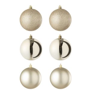 BOX OF 6 CHRISTMAS BAUBLE  PLASTIC LIGHT BEIGE
