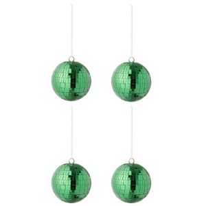 BOX OF 4 CHRISTMAS BAUBLE MIRROR GLASS GREEN LARGE