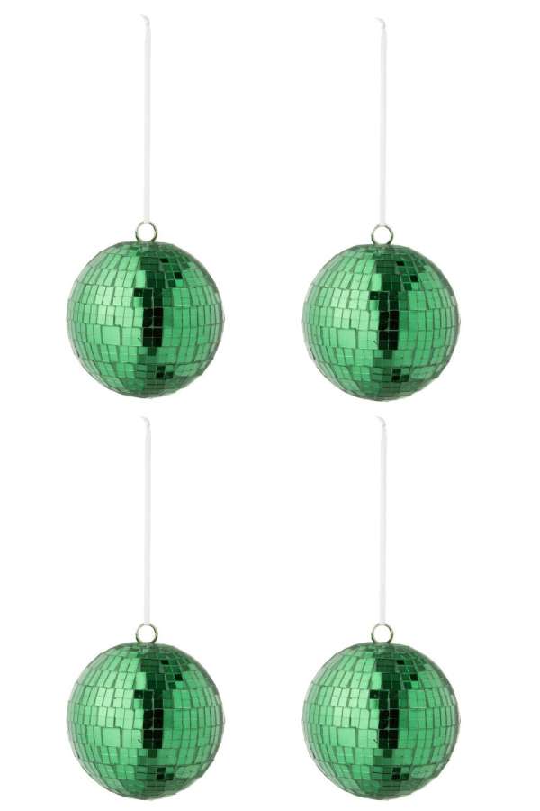 BOX OF 4 CHRISTMAS BAUBLE MIRROR GLASS GREEN LARGE