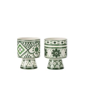 FLOWERPOT RHODES  CERAMIC GREEN MEDIUM ASSORTMENT OF 2