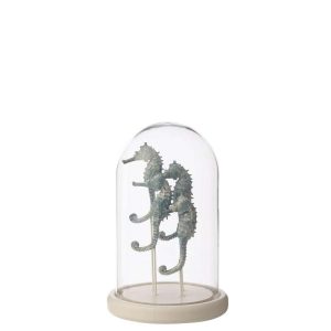 DECORATIVE BELL JAR SEAHORSE GLASS WHITE/BLUE SMALL