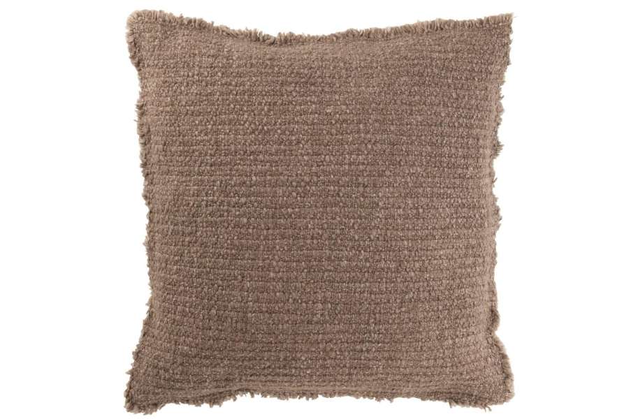 CUSHION FRAYED EDGES COTTON/POLYESTER TAUPE