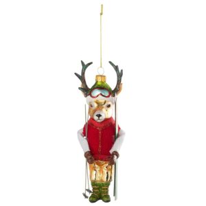 HANGER REINDEER WITH SKIS GLASS BROWN/CHRISTMAS RED
