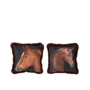 CUSHION HORSE POLYESTER BROWN SMALL ASSORTMENT OF 2