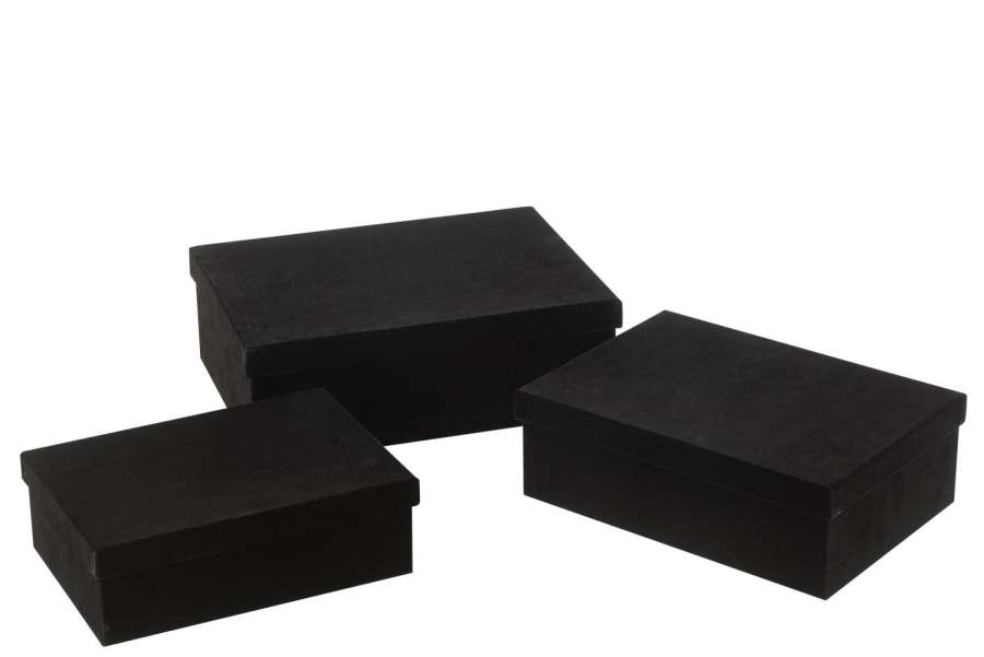 SET OF 3 BOX RECTANGLE VELVET PAPER BLACK