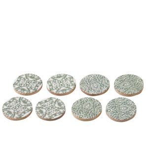 SET OF 8 COASTER MANGO WOOD GREEN/WHITE