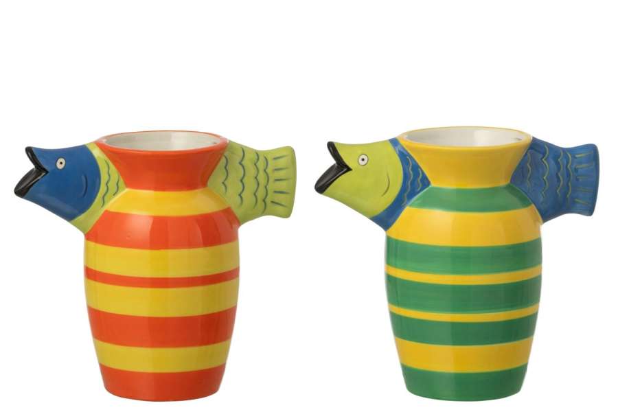 VASE FISH STRIPED DOLOMITE MULTICOLORED ASSORTMENT OF 2