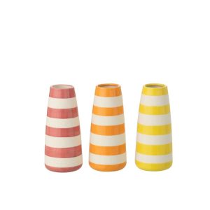 VASE STRIPED PORCELAIN MULTICOLORED LARGE ASSORTMENT OF 3