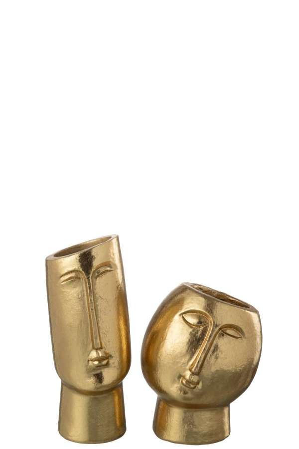 CANDLE HOLDER HEAD MODERN RESIN GOLD ASSORTMENT OF 2