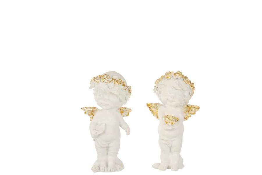 ANGEL STANDING POLY WHITE/GOLD SMALL ASSORTMENT OF 2