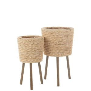 SET OF 2 PLANTERS ROUND CORN HUSK/PLYWOOD NATURAL