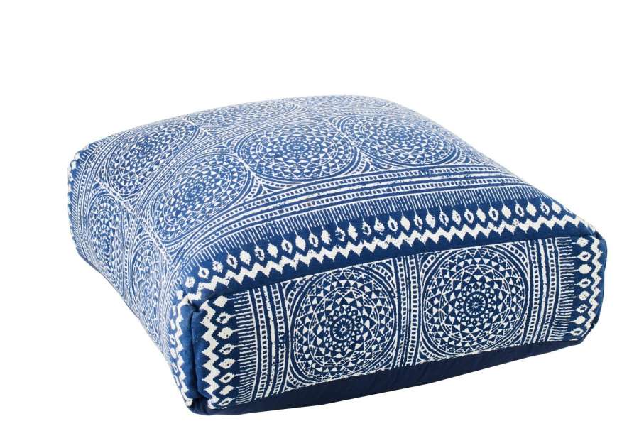 POUFFE MOSAIC COTTON BLUE/WHITE