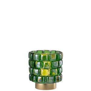 TEALIGHT HOLDER SQUARE MOSAIC GLASS GREEN SMALL