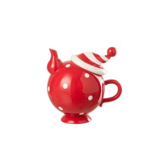 TEAPOT CHRISTMAS HAT DOLOMITE CHRISTMAS RED/WHITE