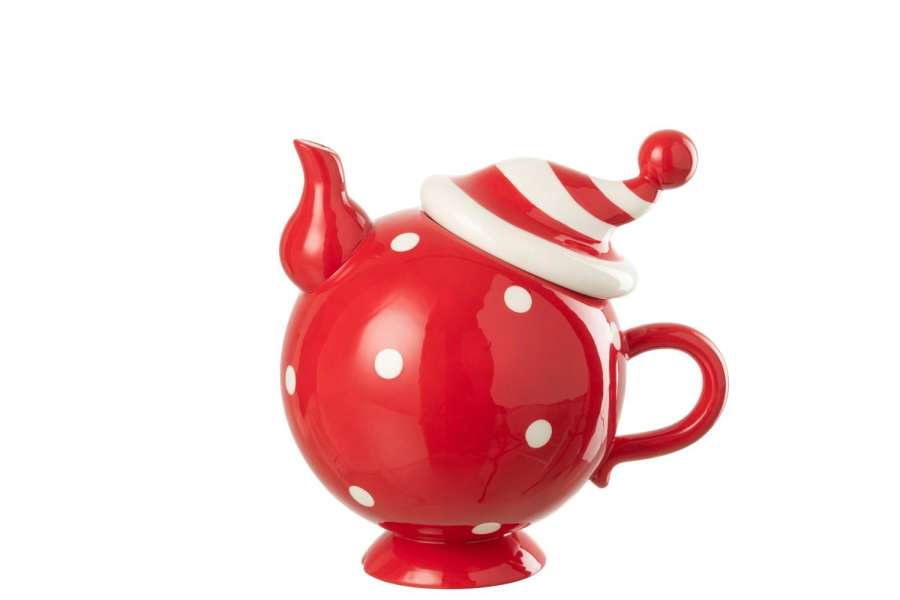 TEAPOT CHRISTMAS HAT DOLOMITE CHRISTMAS RED/WHITE