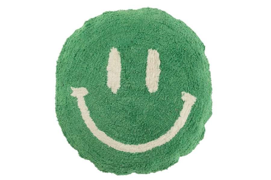 CUSHION SMILEY TUFTED COTTON GREEN/WHITE