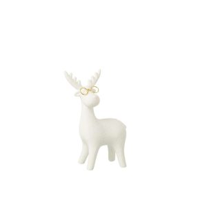 REINDEER 4 LEGS  +  GLASSES PORCELAIN WHITE/GOLD COLORED SMALL