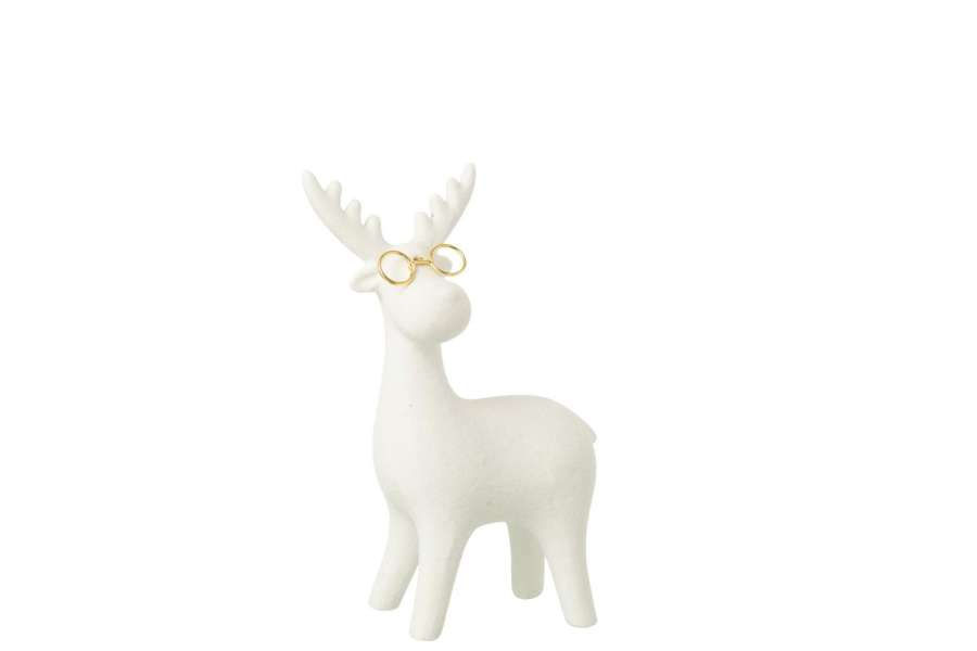 REINDEER 4 LEGS  +  GLASSES PORCELAIN WHITE/GOLD COLORED SMALL