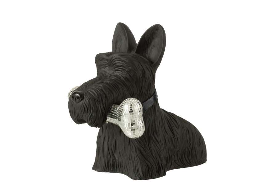 SCOTTISH TERRIER +BONE POLYRESIN BLACK