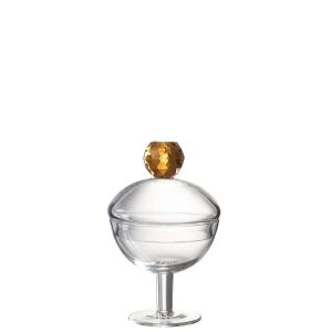 STORAGE JAR DIAMOND CRYSTAL GLASS TRANSPARENT/LIGHT ORANGE SMALL