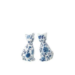 CAT PATTERNS POLYRESIN BLUE/WHITE SMALL ASSORTMENT OF 2