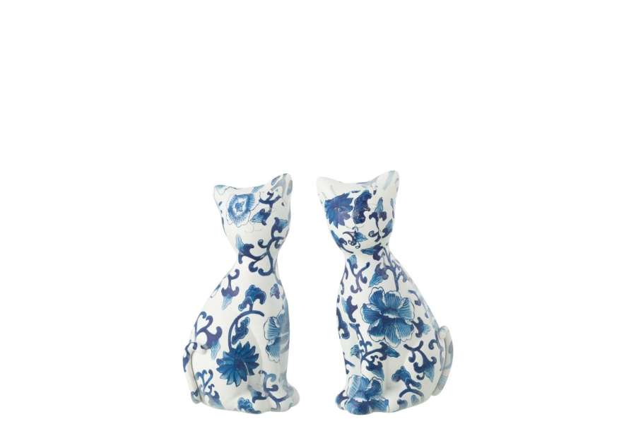 CAT PATTERNS POLYRESIN BLUE/WHITE SMALL ASSORTMENT OF 2