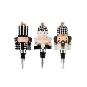 BOX OF 3 BOTTLE STOPPER PIED-DE-POULE LIMEPOWDER BLACK/WHITE