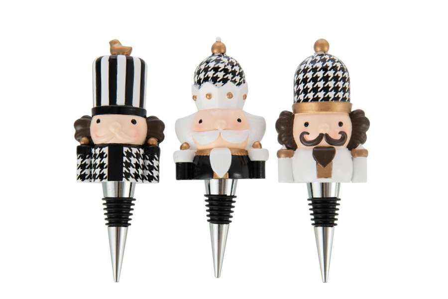 BOX OF 3 BOTTLE STOPPER PIED-DE-POULE LIMEPOWDER BLACK/WHITE