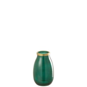 VASE GOLD RIM GLASS GREEN SMALL