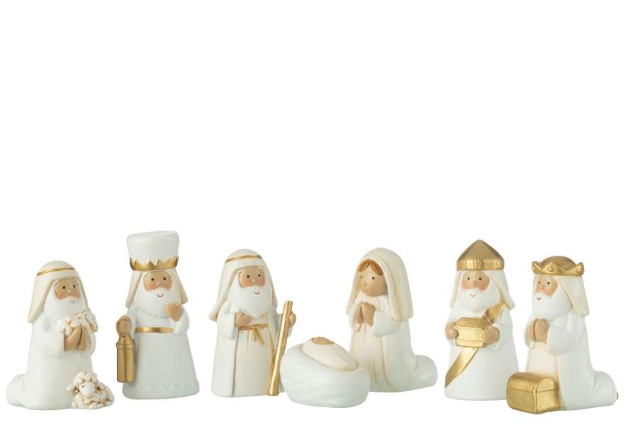 NATIVITY SCENE 7PARTS RESIN WHITE/GOLD