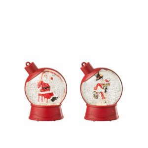 HANGER WATER GLOBE SNOWMAN  +  SANTA CLAUS PLASTIC CHRISTMAS RED ASSORTMENT OF 2