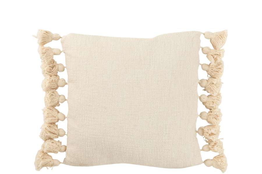 CUSHION TASSEL COTTON BEIGE SQUARE