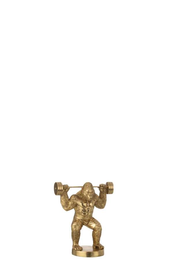 GORILLA WEIGHT LIFTING POLYRESIN GOLD COLORED SMALL