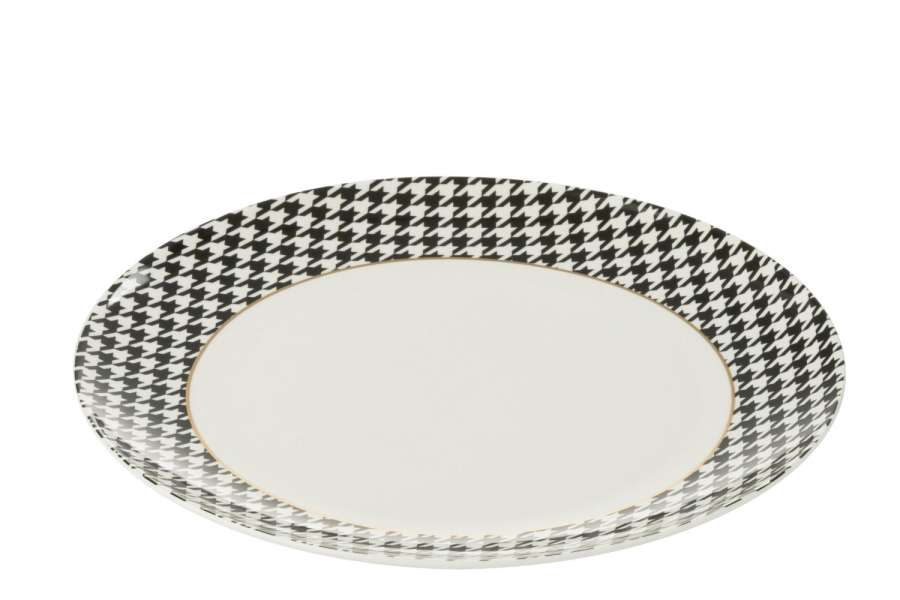 BOX OF 1 PLATE PIED-DE-POULE PORCELAIN WHITE/BLACK LARGE