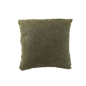 CUSHION FRAYED EDGES POLYESTER/COTTON DARK GREEN