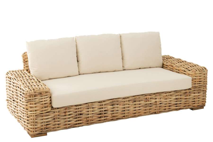 SOFA+CUSHION 3 PERSON RATTAN/TEXTILE NATURAL/WHITE