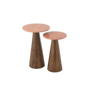 SET OF 2 SIDE TABLE ROUND MARBLE TERRACOTTA/DARK BROWN