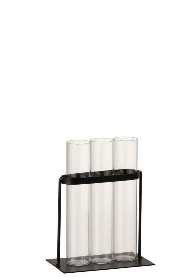 VASE 3 TUBES METAL/GLASS BLACK