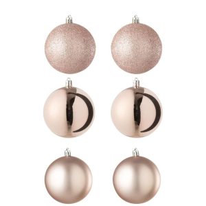 BOX OF 6 CHRISTMAS BAUBLE PLASTIC LIGHT PINK