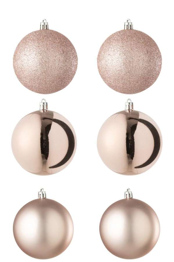 BOX OF 6 CHRISTMAS BAUBLE PLASTIC LIGHT PINK