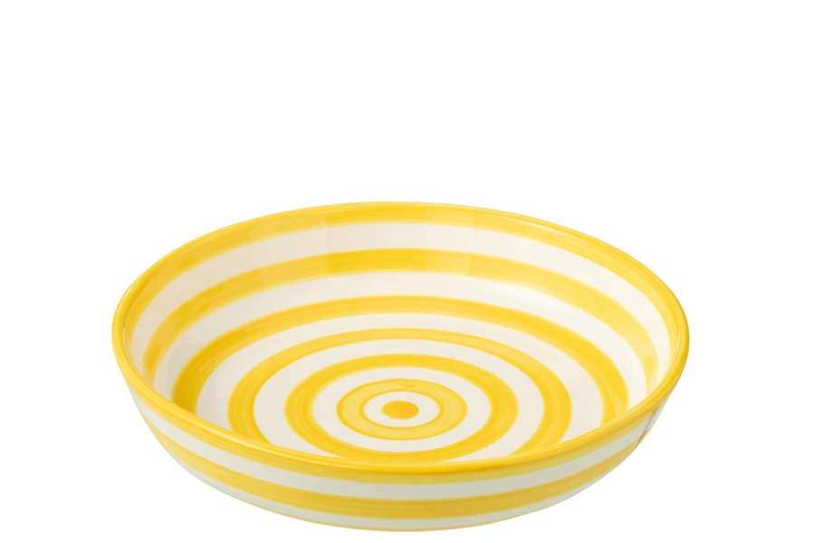 BOWL GRANADA STRIPES LOW CERAMIC WHITE/YELLOW LARGE